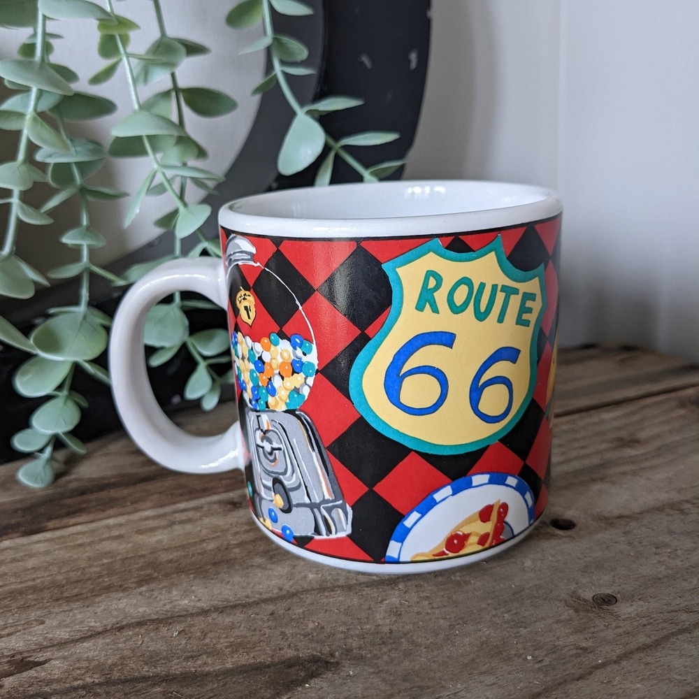 Vintage 1993 Roadside U.S. HIGHWAY ROUTE 66 Sakura Stoneware Coffee Mug